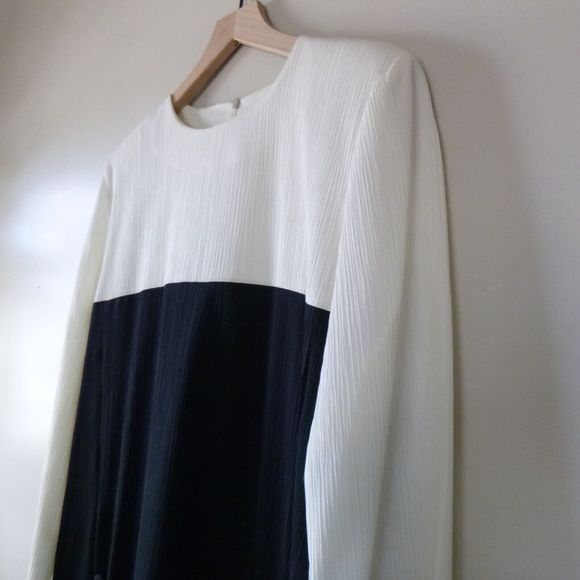 80s Around Town Dress Womens 14 Classic Modest Quiet Luxury Black Cream Midi - Picture 2 of 12